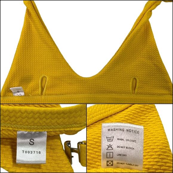 Textured Yellow Bikini Top Adjustable Straps Size Small - Picture 4 of 10